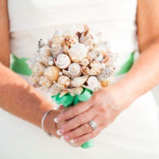 shell bouquet with green
